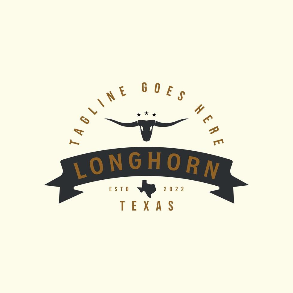 apparel longhorn skull with vintage style logo vector icon design template illustration