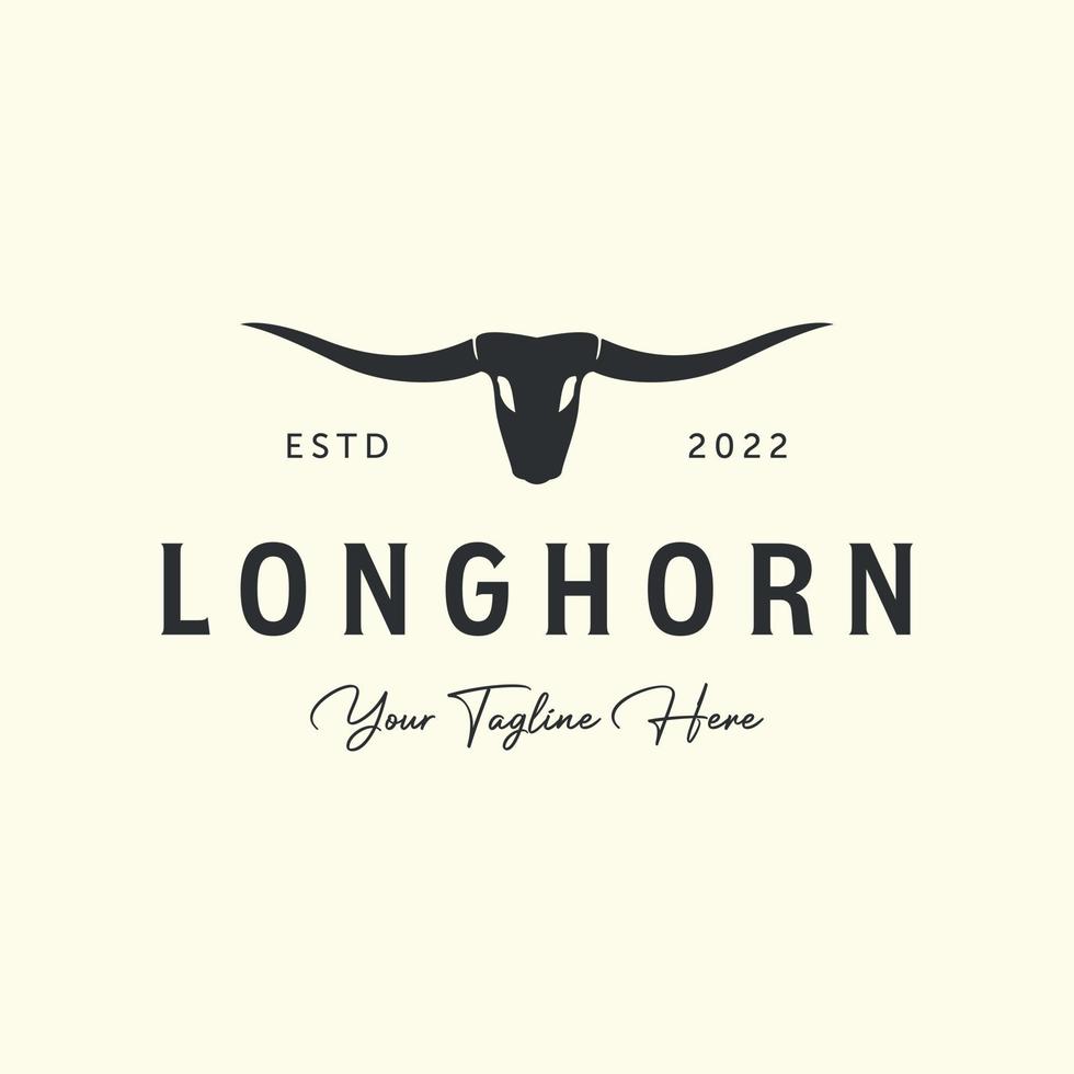 texas longhorn con diseño de icono de vector de logotipo de estilo vintage. ilustración de plantilla de toro occidental