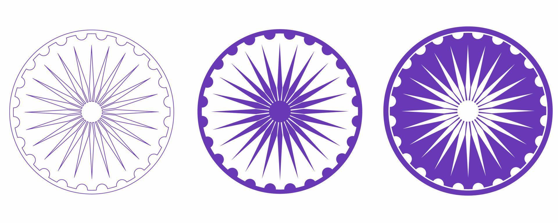 Ashok chakra sign set isolated on white background.dharmahakra Symbol vector