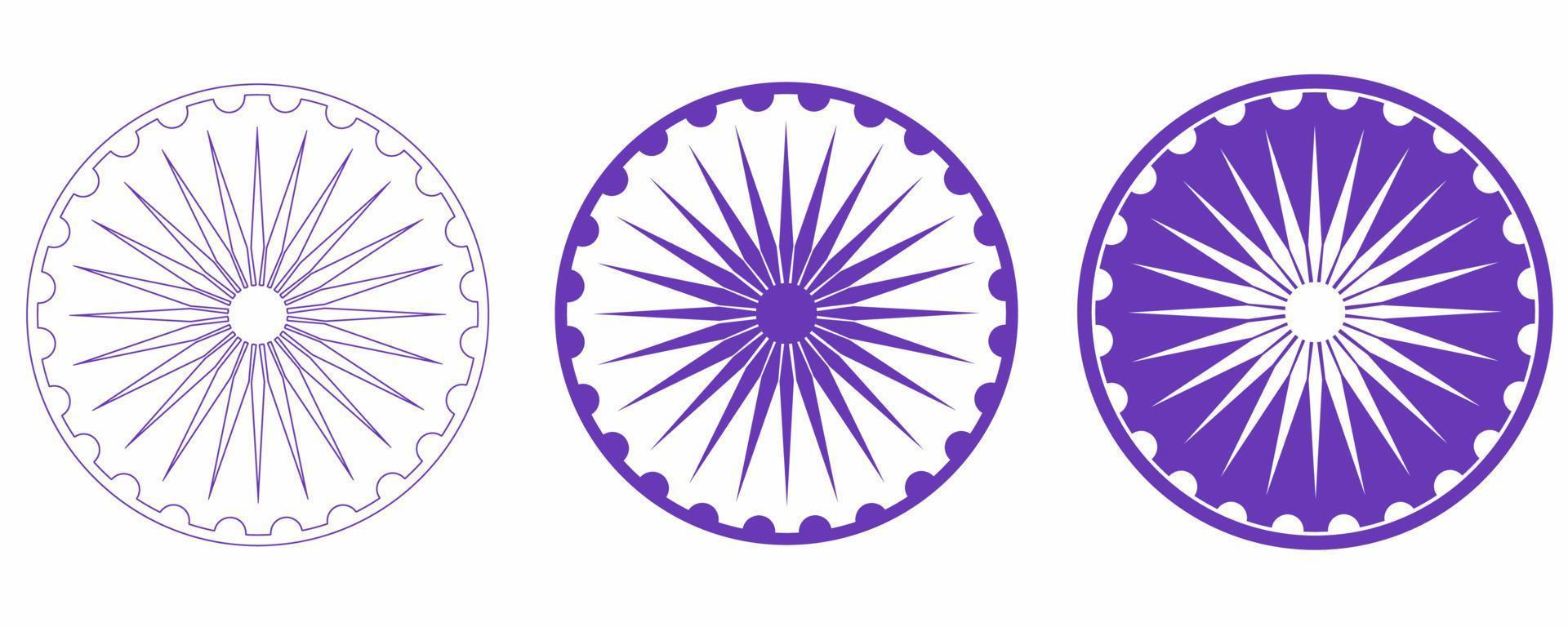 conjunto de signos de chakra ashok aislado sobre fondo blanco.vector de símbolo de dharmahakra vector