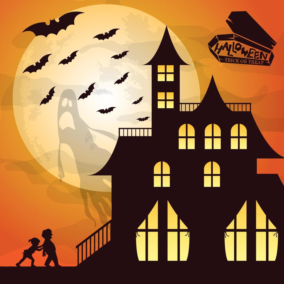 Halloween haunted house background with gradient lights vector