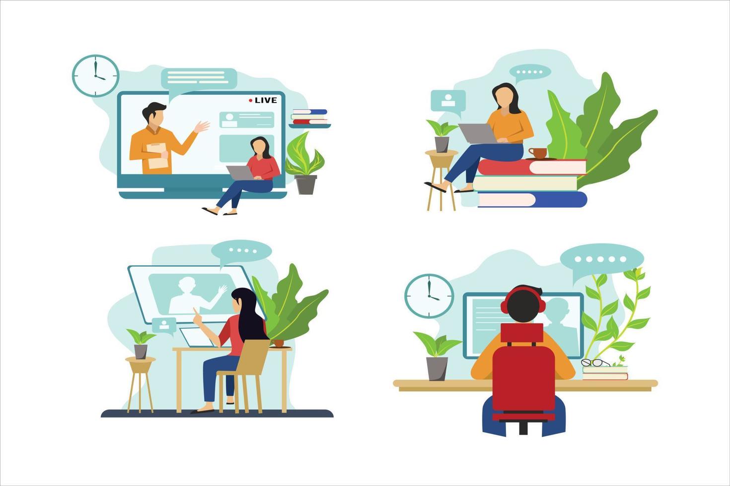 Online E learning Flat Bundle Design vector