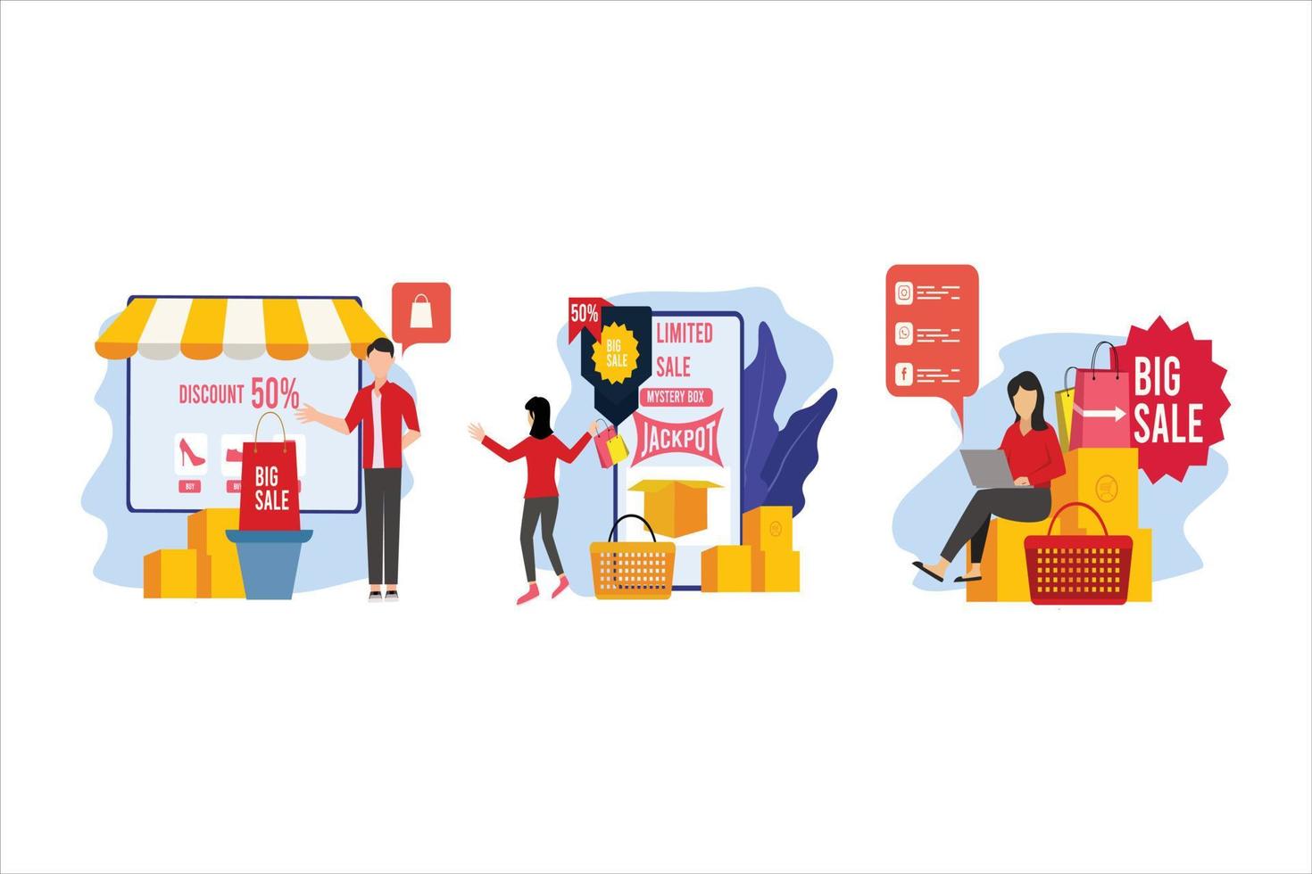Online Shopping Flat Bundle Design vector