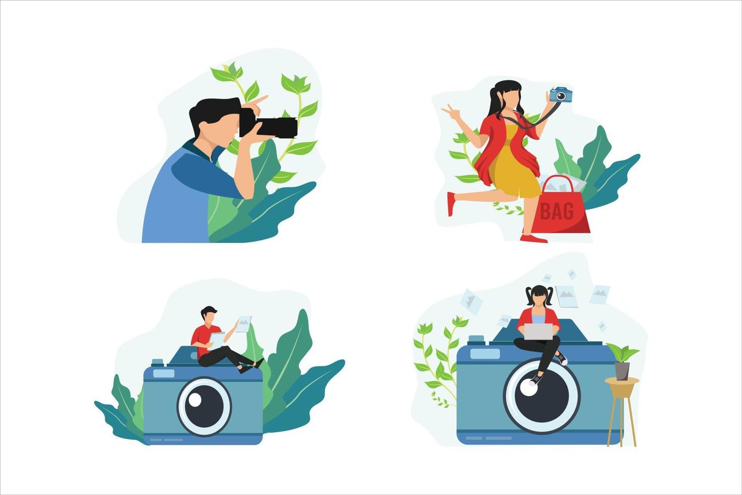 Photographer Flat Bundle Design vector