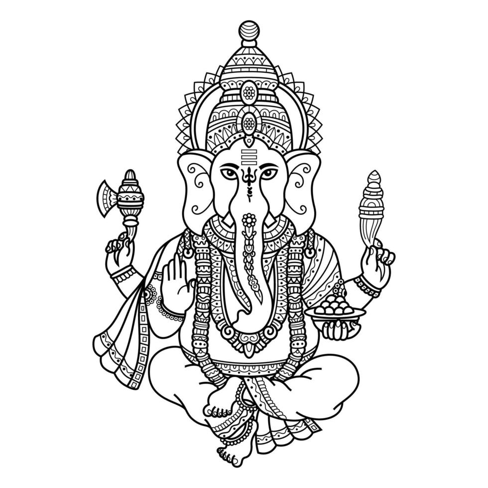 arte lineal de ganesha vector