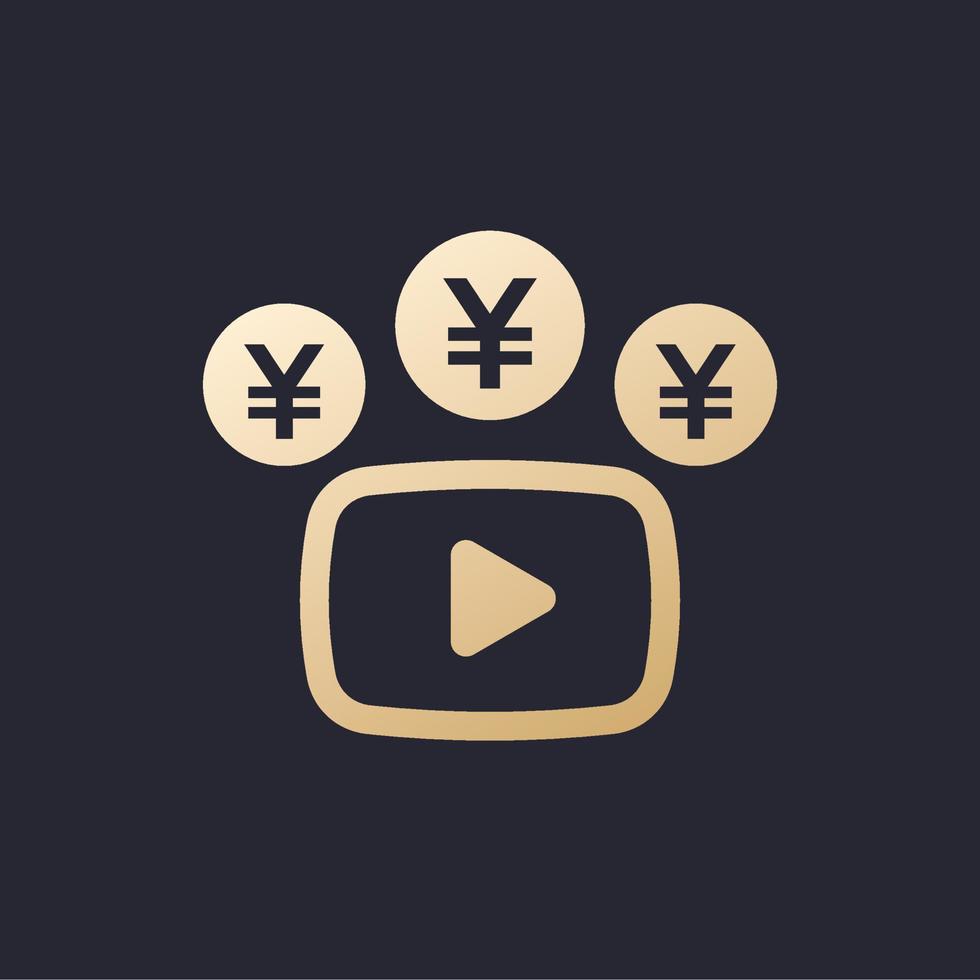 Video monetization icon with yen vector