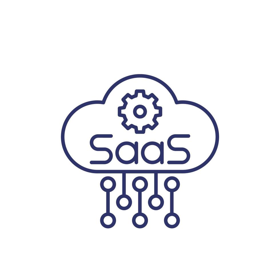 SaaS line icon with a cloud and gear vector
