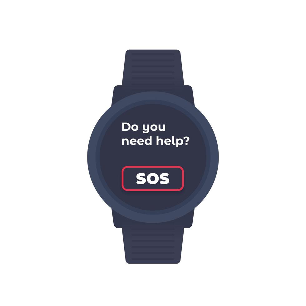 sos button in smart watch, emergency app design, vector