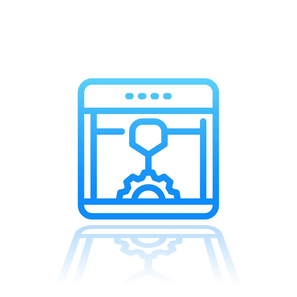 3d printer line icon isolated over white, printing, additive manufacturing vector illustration