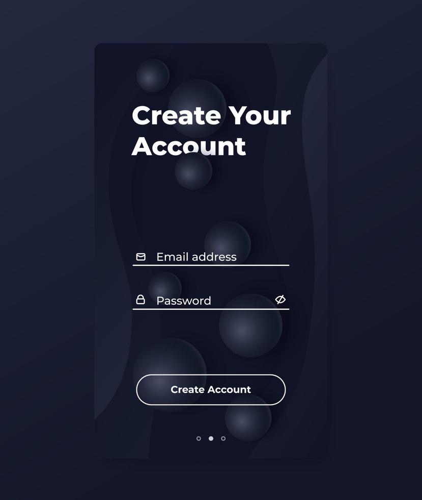 Create account screen, app ui design, vector interface