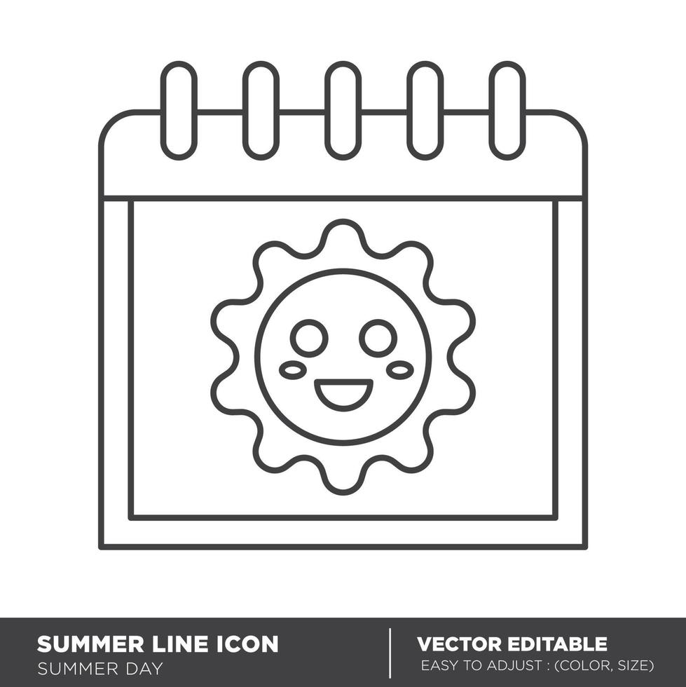 icono de línea de calendario de día de verano. ilustración vectorial vector