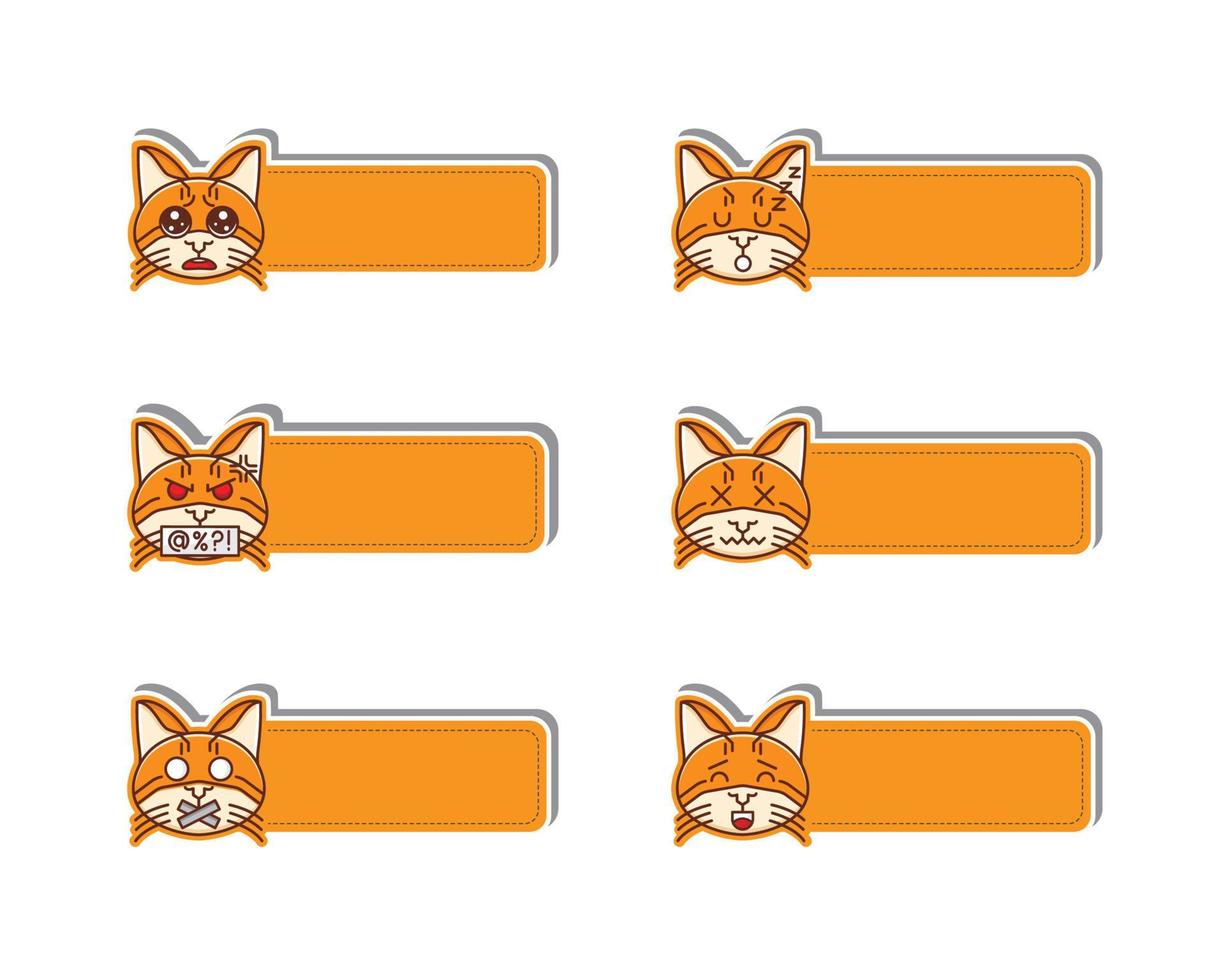 etiqueta engomada linda de la etiqueta del nombre del emoji del gato del kawaii vector