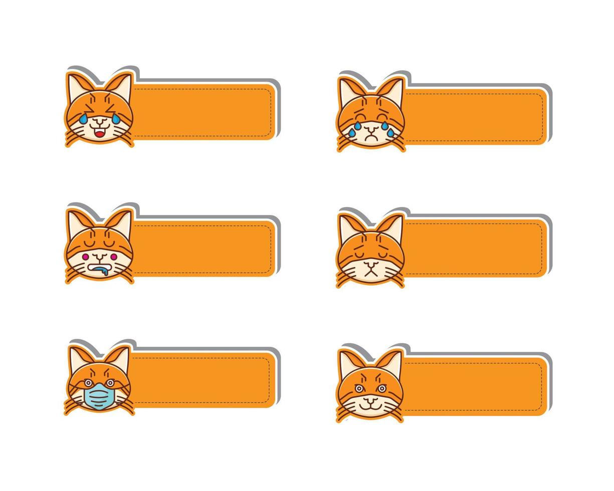 etiqueta engomada linda de la etiqueta del nombre del emoji del gato del kawaii vector