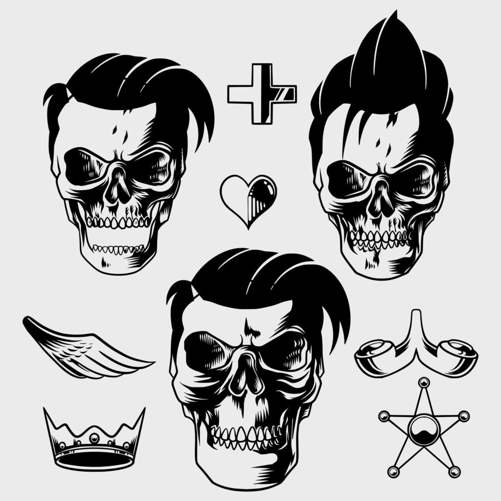 skull pack with armor, ribbon and accessories vector