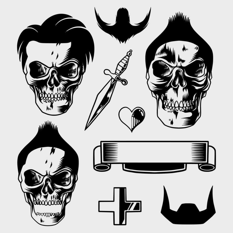 paquete de calaveras con armadura, cinta y accesorios vector