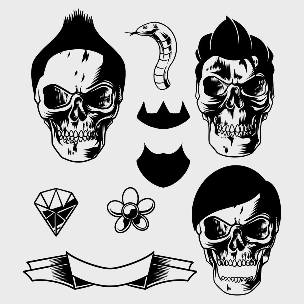 paquete de calaveras con armadura, cinta y accesorios vector