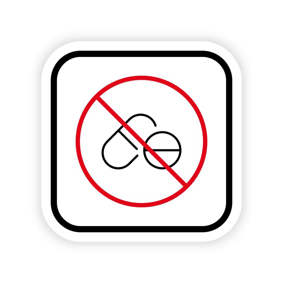 Pill Medicine Drug Ban Black Line Icon. Medication Narcotic Forbidden Outline Pictogram. Illegal Tablet Red Stop Symbol. Non Narcotic Sign. Prohibited Drug Supplement. Isolated Vector Illustration.