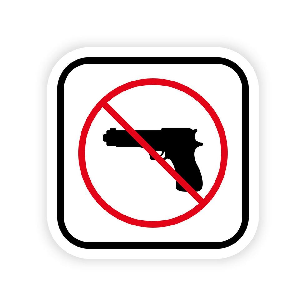 Handgun Black Silhouette Ban Icon. Pistol Weapon Red Stop Symbol. Non Handgun. Hand Gun Forbidden Pictogram. Weapon Control Sign. Gun Prohibited. No Firearm Protection. Isolated Vector Illustration.