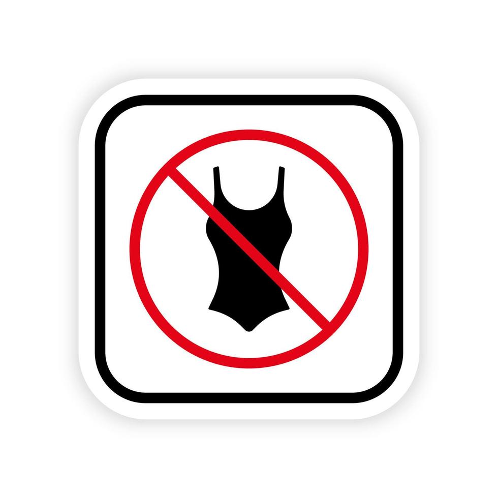 prohibir el icono de la silueta negra del traje de baño de verano para niñas. pictograma prohibido. ninguna mujer traje de baño bikini de una pieza símbolo de círculo de parada roja. signo de playa nudista. prohibir la ropa de baño. ilustración vectorial aislada. vector