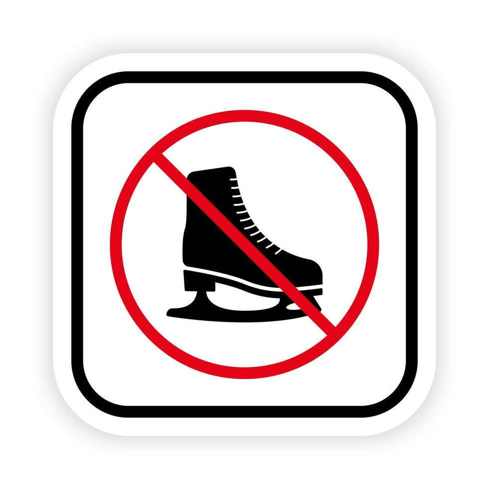 prohibir el icono de la silueta negra del patín de hielo. pictograma de patinaje artístico prohibido. símbolo de parada roja del patinador. no se permiten señales de recreación en el área de la pista. botas de invierno para patines de hielo prohibidas. ilustración vectorial aislada. vector