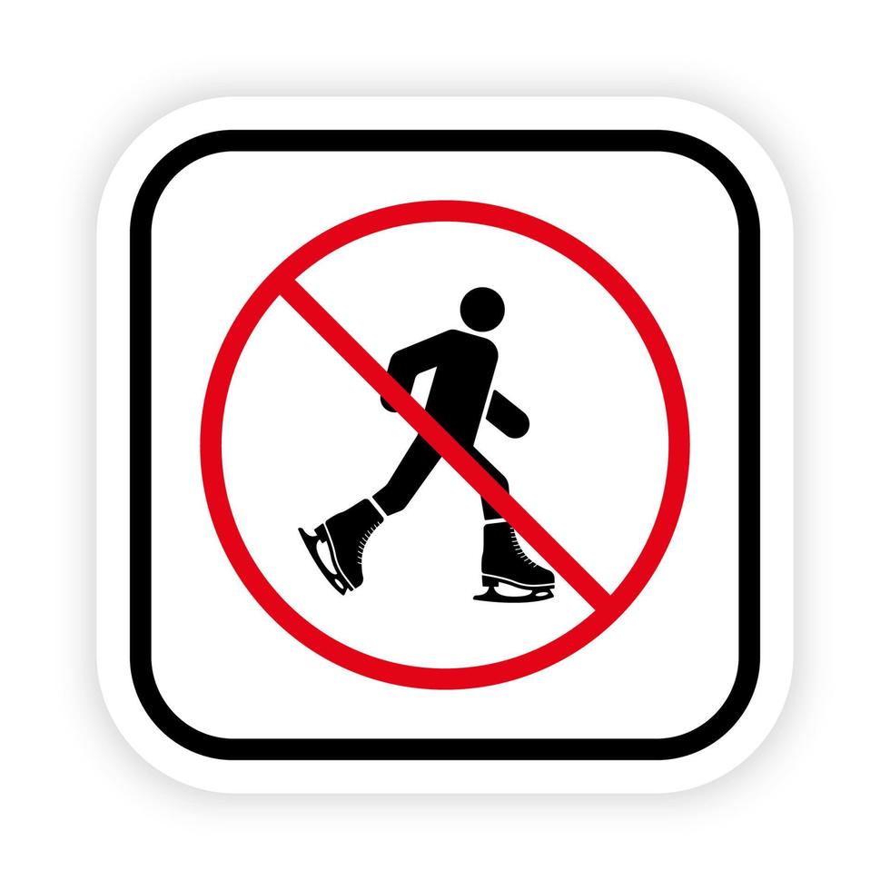 Ban Figure Skating Black Silhouette Icon. Man Skater Forbidden Pictogram. Person in Ice Skate Shoe Red Stop Circle Symbol. No Allowed Training on Ice Rink Sign. Isolated Vector Illustration.