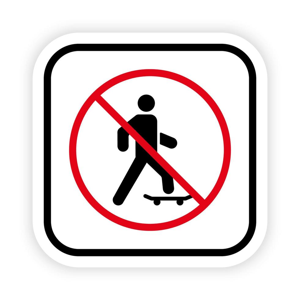 no se permite la señal de skate del hombre. símbolo del círculo de parada roja del patinador. prohibir el monopatín en el icono de silueta negra de la ciudad pública. prohibir el pictograma activo extremo. prohibir el patinaje. ilustración vectorial aislada. vector