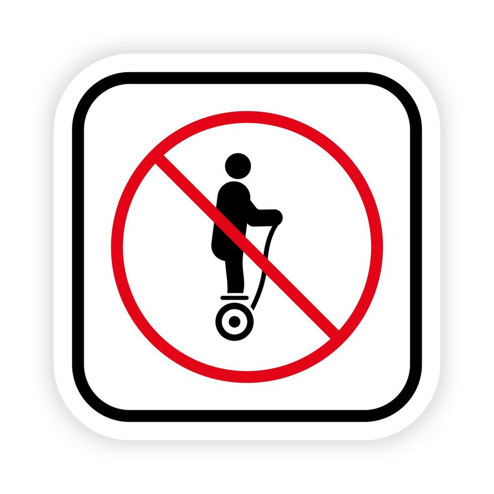 Not Allowed Hoverboard Sign. Electrical Hover Board Restriction Black Silhouette Icon. No Gyro Scooter Red Stop Symbol. Warning Danger Gyroscooter Zone Pictogram. Isolated Vector Illustration.