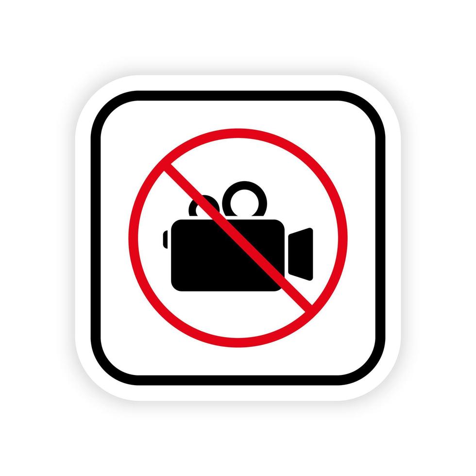No Video Camera Recording Black Silhouette Ban Icon. Forbidden Movie Film Production Zone Red Sign. Camcorder Stop Symbol. No Allowed Recording Area Prohibited Pictogram. Isolated Vector Illustration.