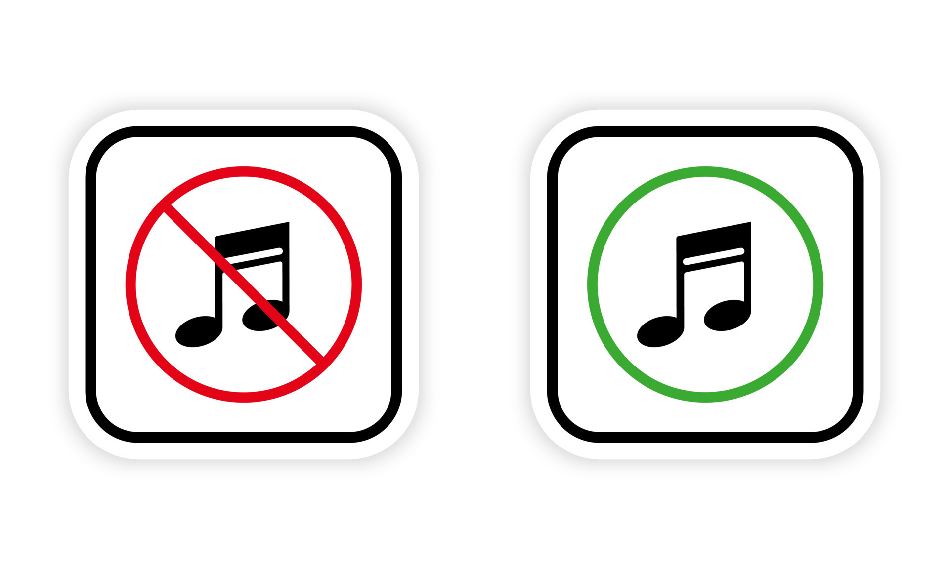 Silence Zone Place Red Forbidden Round Sign. Music Area Black