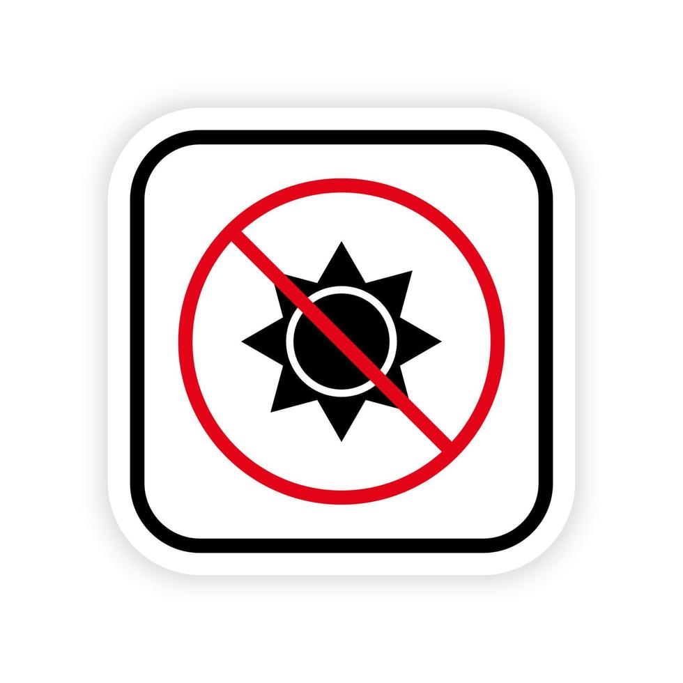 Sunlight Ban Black Silhouette Icon. Warning No Sun Ray Radiation Prohibited Sign. Block UV. Forbidden Summer Sun Light Pictogram. Caution Sunshine Red Circle Symbol. Isolated Vector Illustration.