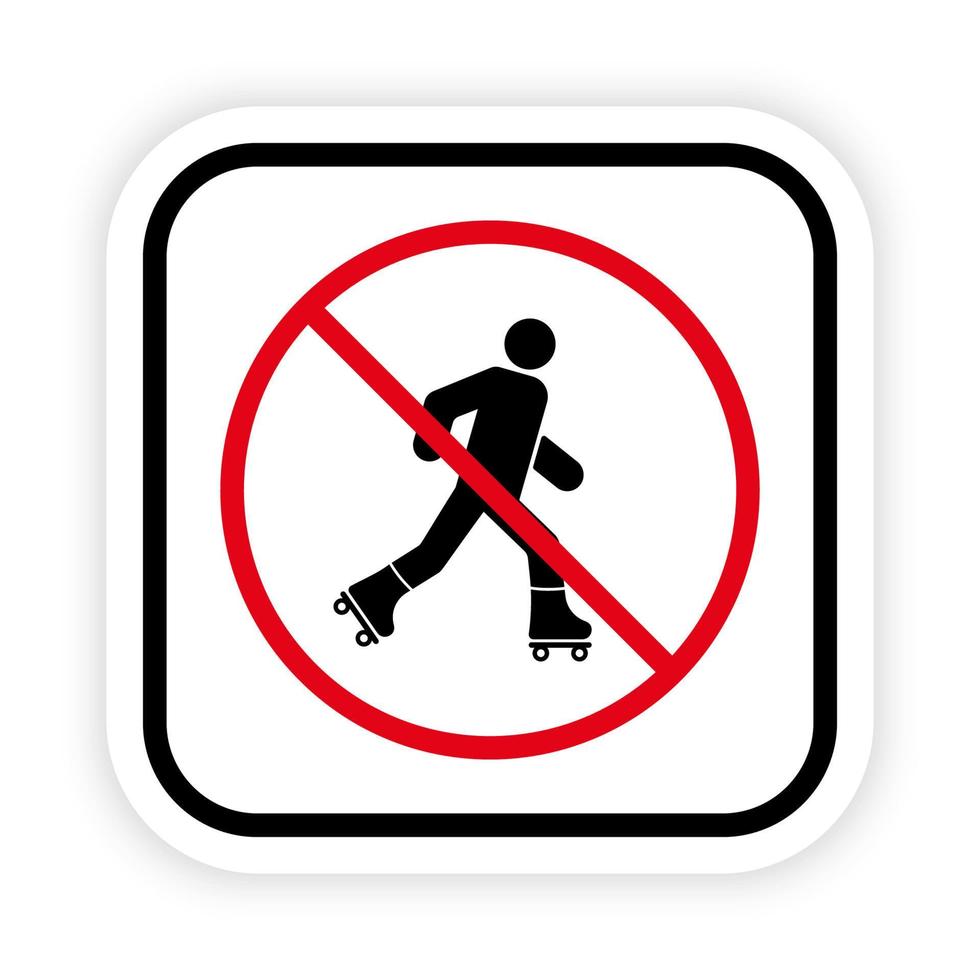 Man in Roll Red Stop Circle Symbol. Ban Entry in Roller Skate Black Silhouette Icon. No Allowed Skating Sign. Roller Prohibited. Caution Forbidden Rollerskate Pictogram. Isolated Vector Illustration.