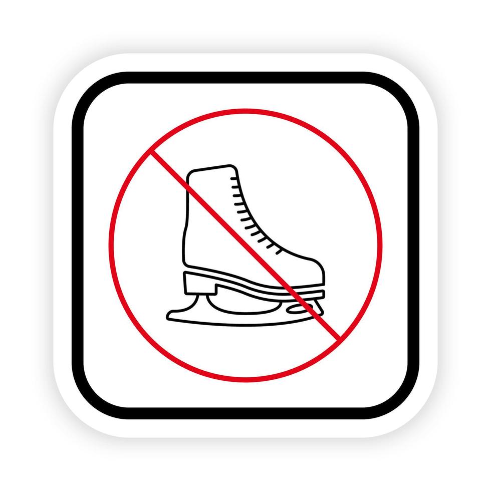 No Allowed Rink Area Recreation Sign. Ban Ice Skate Black Line Icon. Forbidden Figure Skating Pictogram. Ice Skate Winter Boot Prohibited. Skater Red Stop Symbol. Isolated Vector Illustration.