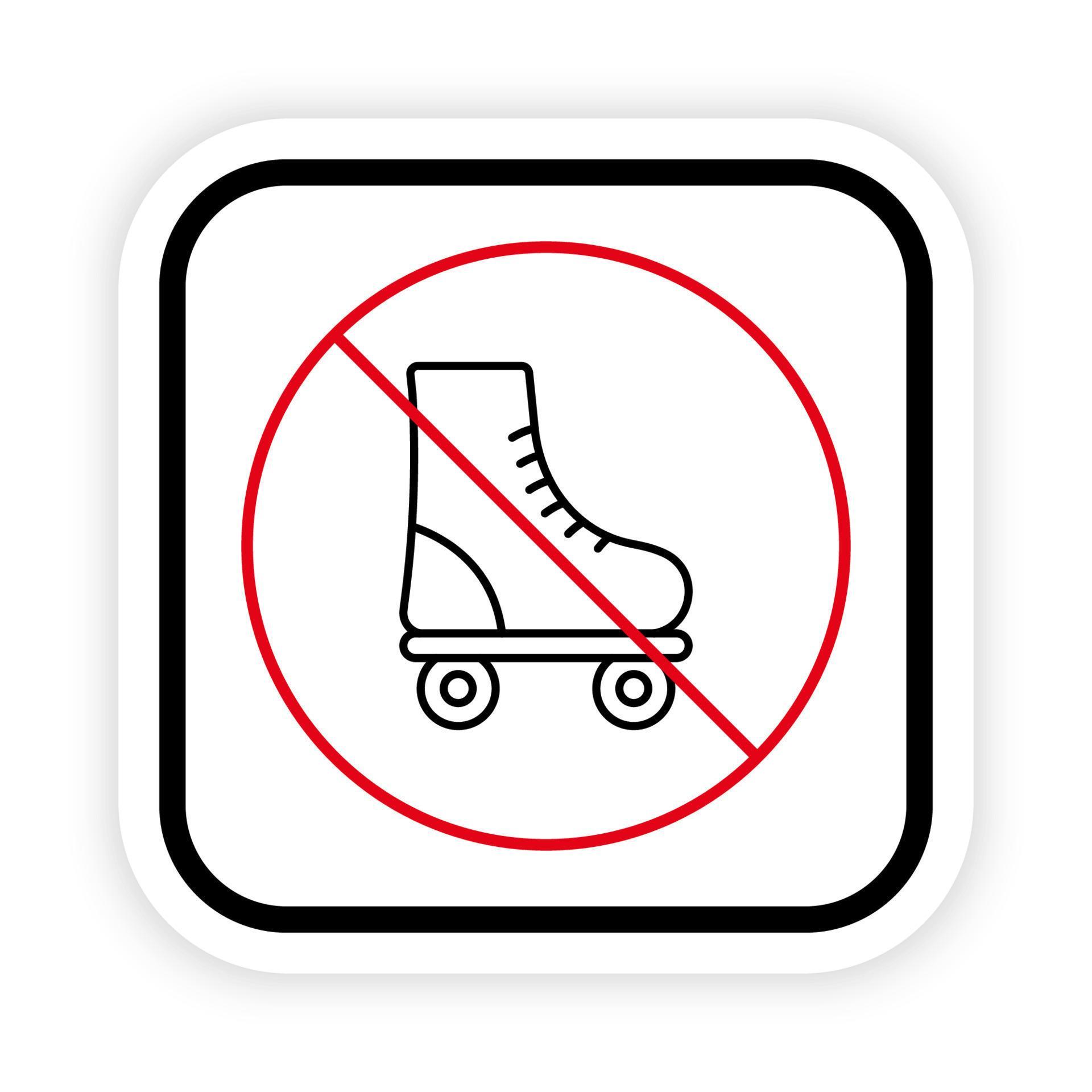 Ban Rollerskate Black Line Icon. Sport Footwear Red Stop Circle Symbol