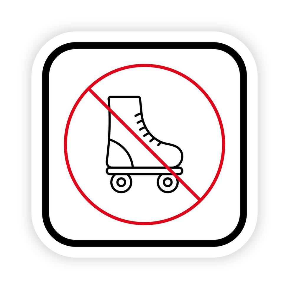 prohibir el icono de línea negra de patines. calzado deportivo símbolo de círculo de parada roja. pictograma de patines prohibidos. no se permite la señal de patinaje. zona de rodadura prohibida. ilustración vectorial aislada. vector