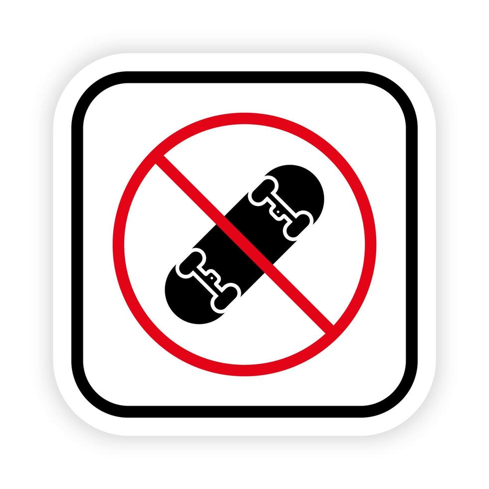 Skate Board Prohibited. Skateboard Ban Black Silhouette Icon. No Allowed Skating Sign. Forbidden Skater Equipment Deck Wheel Pictogram. Skateboarding Stop Symbol. Isolated Vector Illustration.