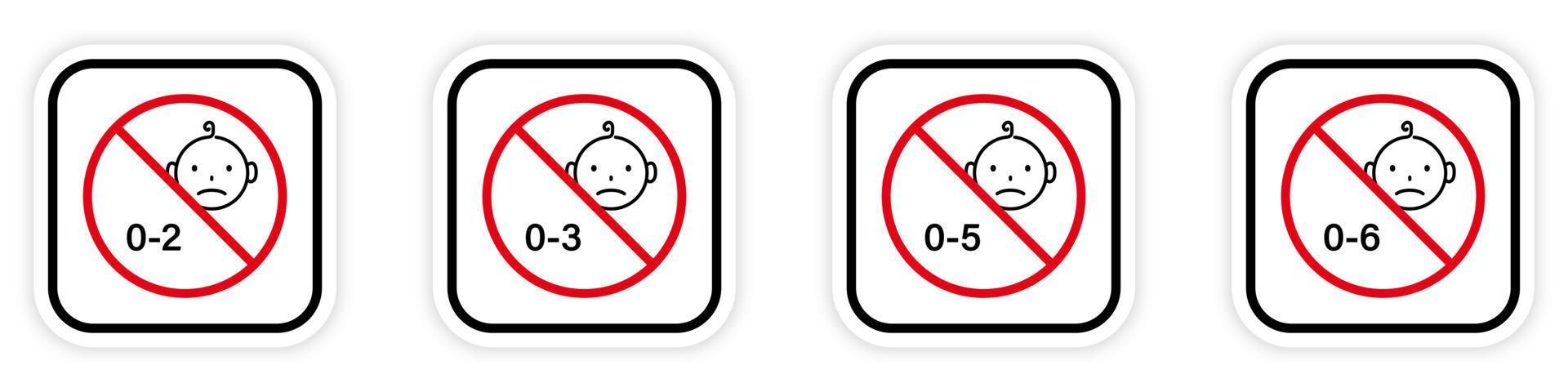 Forbidden Child Under Age Pictogram. Danger Kid Game Stop Symbol. Toy Not Suitable for Kid Black Silhouette Icon Set. No Allowed Baby Sign. Prohibited 2 3 4 5 Year. Isolated Vector Illustration.