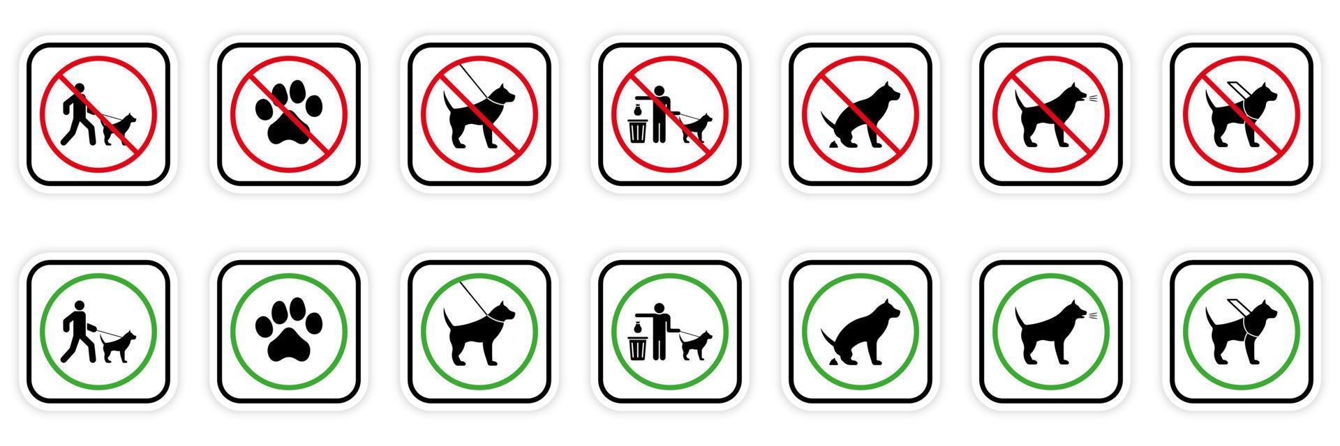 No Allowed Animal Toilet Sign. Canine Permission. Park Zone Green Symbol. Clean After Dog Poop. Ban Dog Black Silhouette Icon Set. Forbid Pet Entrance Walk Pictogram.Isolated Vector Illustration.