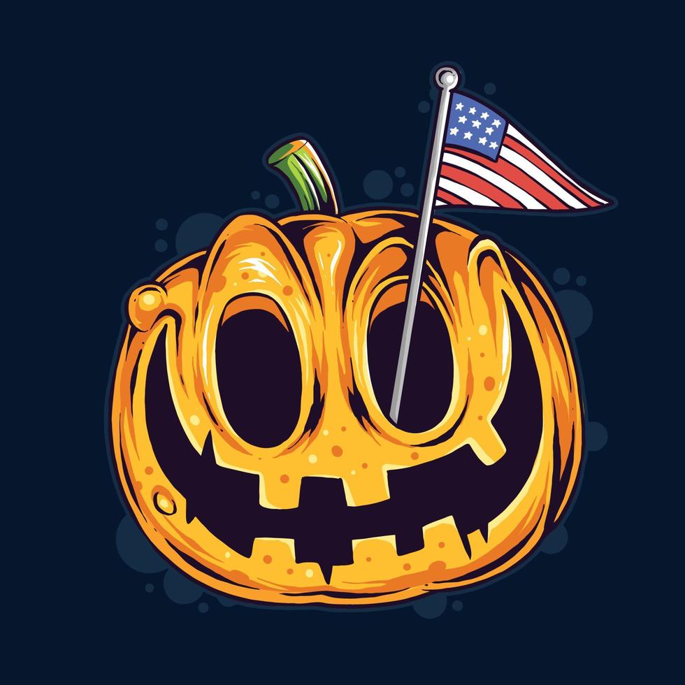 calabaza halloween tema y concepto calabaza perforada bandera de estados unidos vector