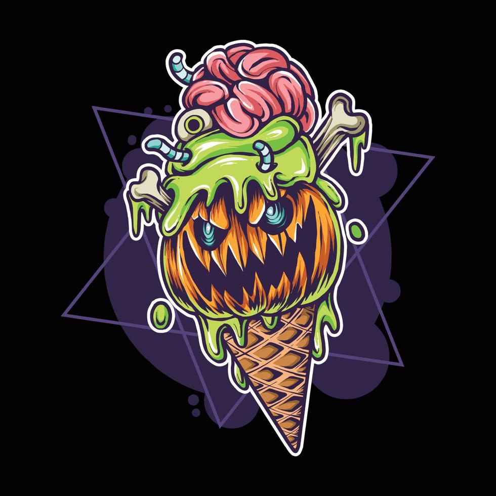 Halloween Pumpkin Ice Cream Artwork For Halloween vector