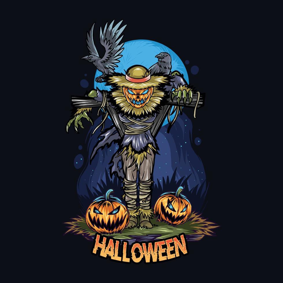 espantapájaros de cabeza de calabaza de halloween de miedo vector