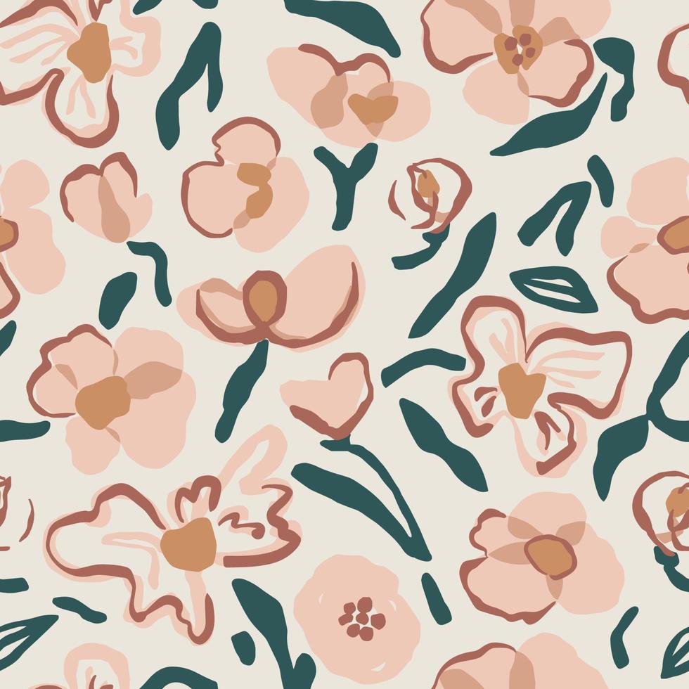 Vector doodle flower illustration seamless repeat pattern