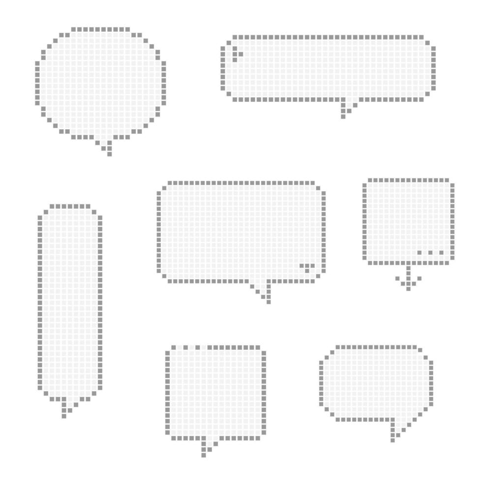 collection set of retro game 8 bit line pixel speech bubble balloon black and white color, flat design vector illustration