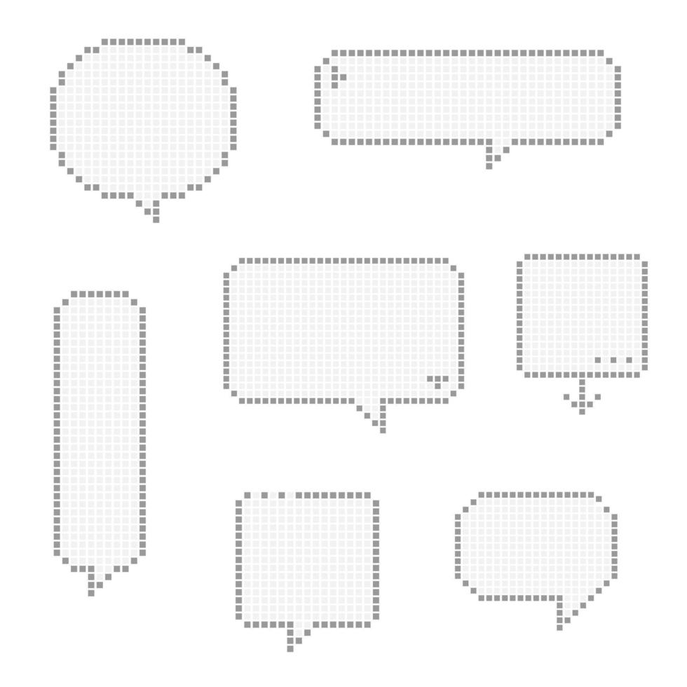 collection set of retro game 8 bit line pixel speech bubble balloon black and white color, flat design vector illustration