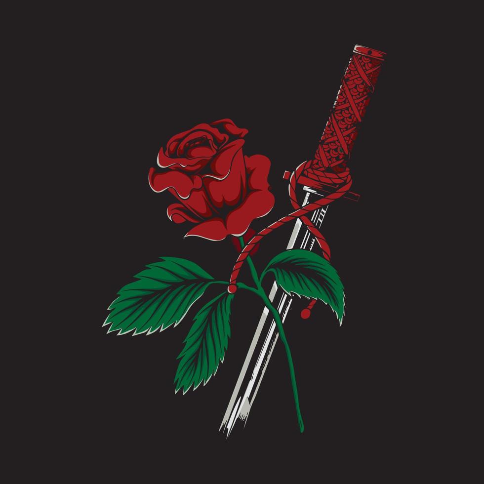 ilustración de diseño de rosa y katana japón vector