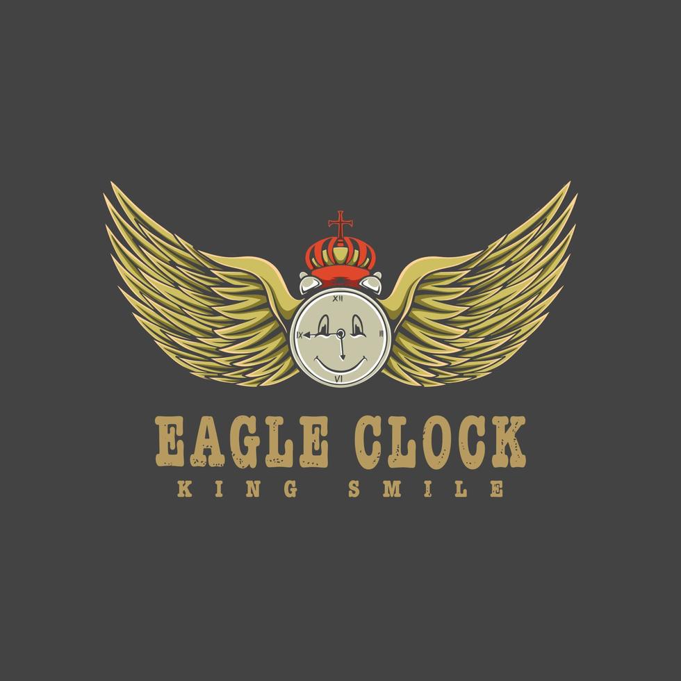 hand drawn style eagle clock vintage logo design illustration vector