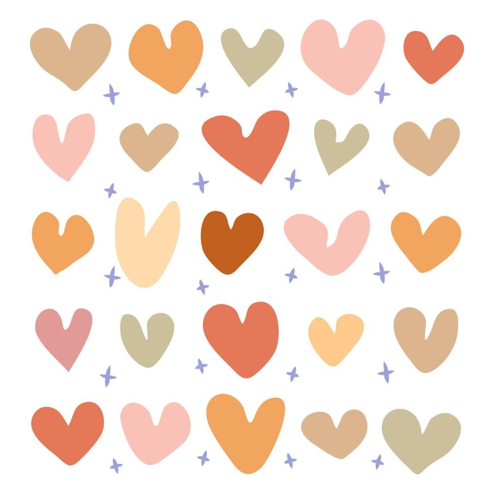 Hand drawn hearts boho palette set vector illustration