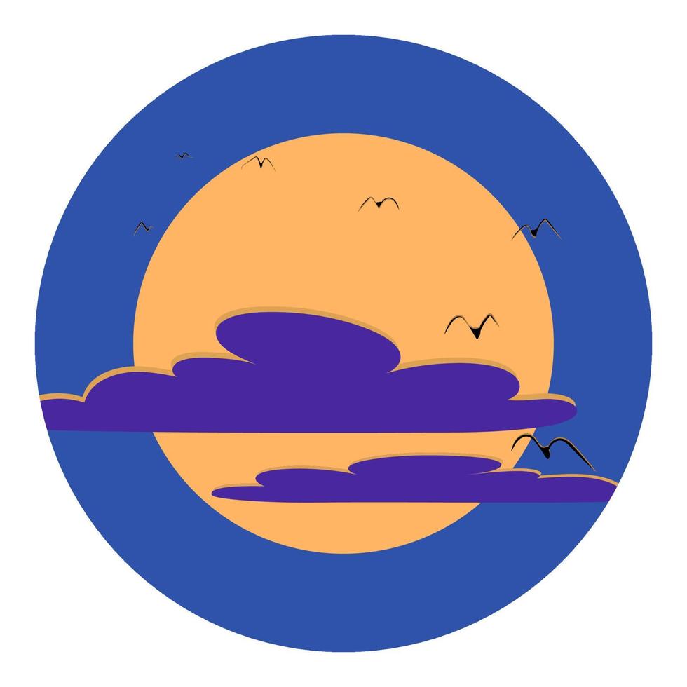 Ilustración de vector de puesta de sol en círculo aislado sobre fondo blanco