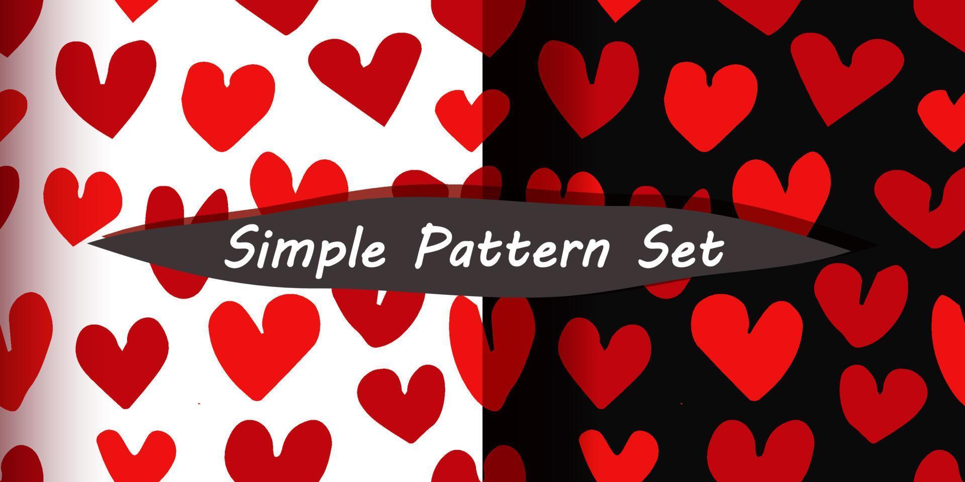 Red hearts seamless pattern vector set on black and white