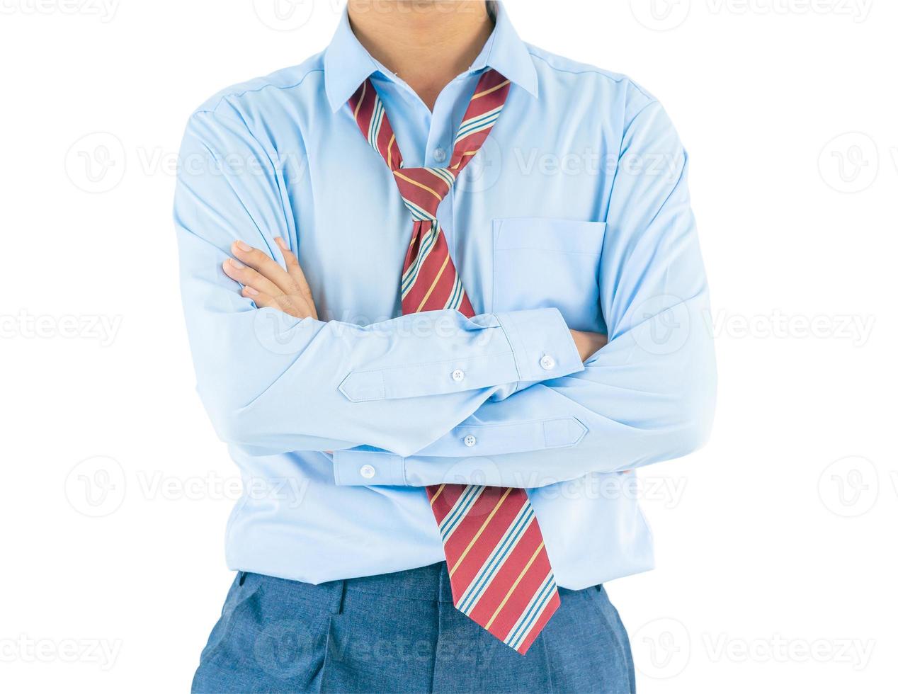 Man wear long sleeve shirt keeping arms crossed with clipping path photo