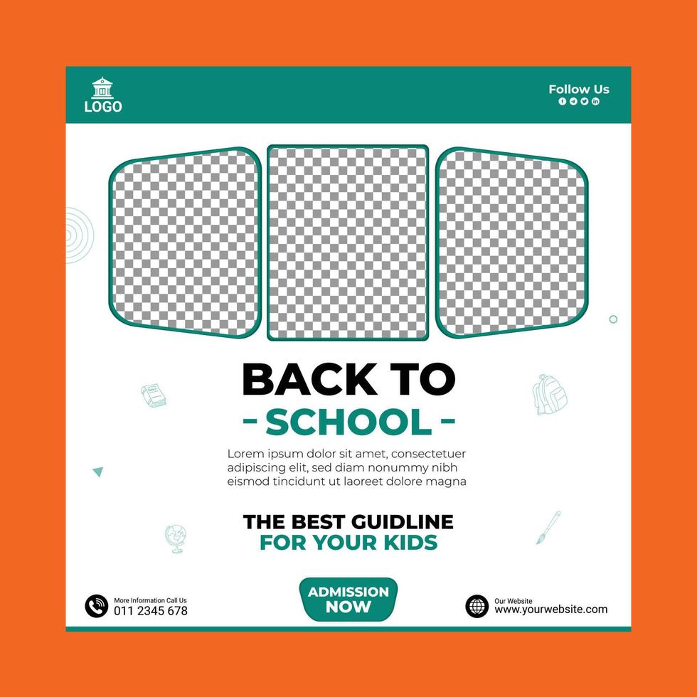 School education admission social media post and back to school web banner template design vector